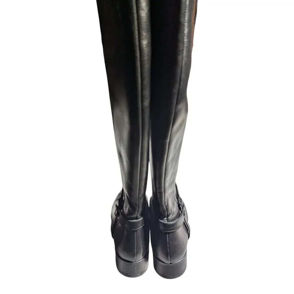 Coach and Four Black Leather Knee High Flat Sole Classic Riding Boots Sz 11